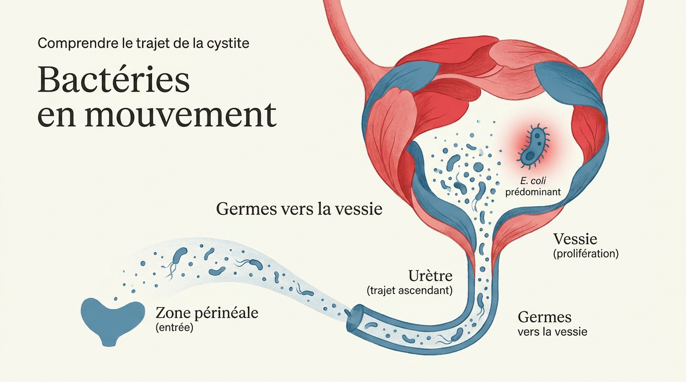 Schéma du trajet ascendant des bactéries de l'urètre vers la vessie