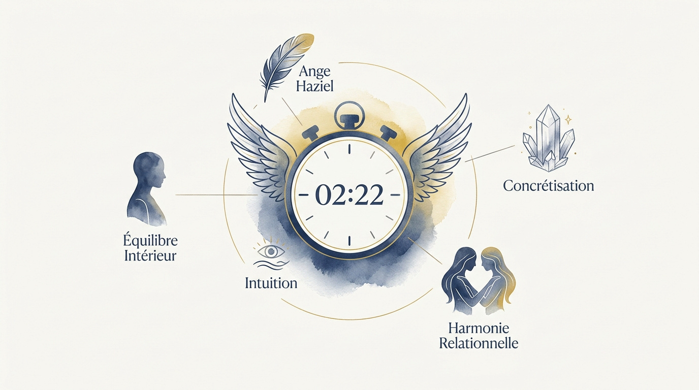 Horloge symbolisant l'équilibre spirituel et la concrétisation de l'heure miroir 02h22