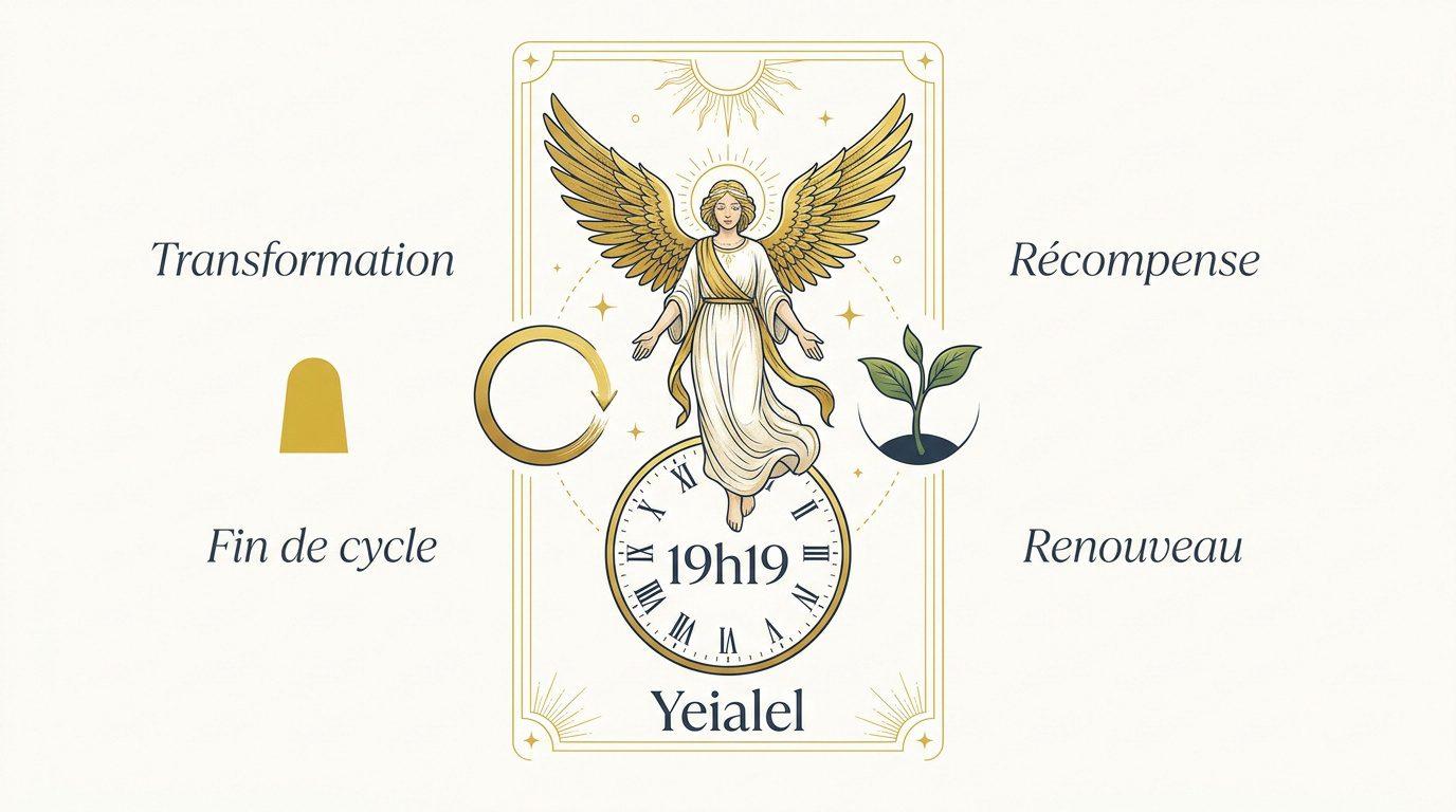 Représentation symbolique de l'ange Yeialel favorisant le renouveau et la fin de cycle
