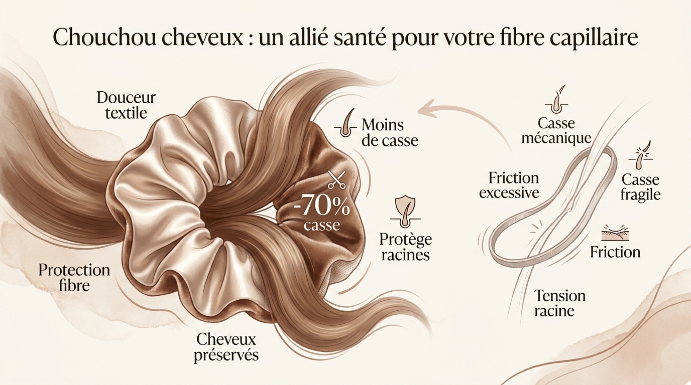 Chouchou en tissu coloré pour protéger la fibre capillaire et éviter la casse