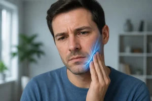 Douleur a la machoire un homme inquiet