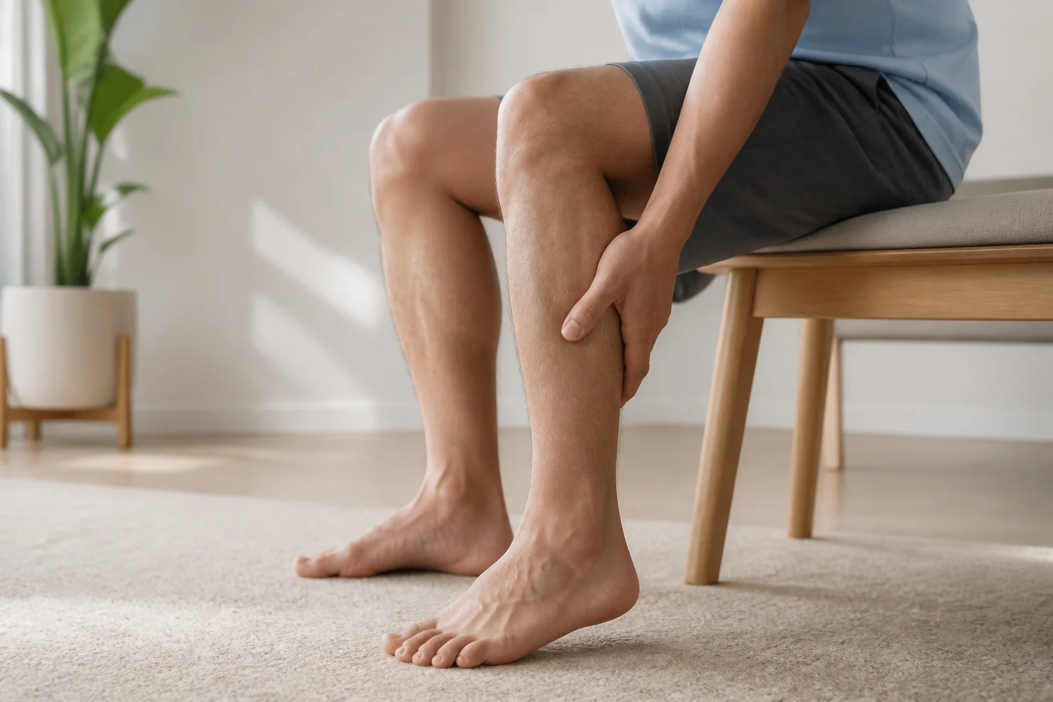 Douleur a la jambe un homme masse son mollet