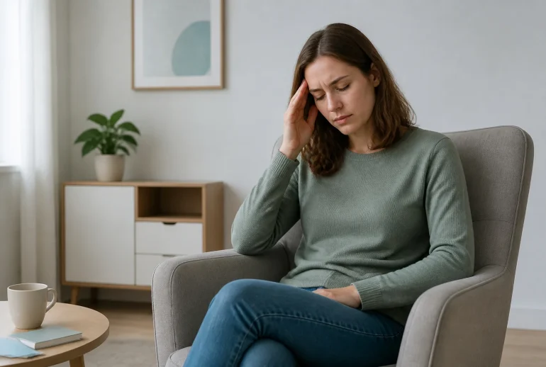 Femme ressentant un leger malaise
