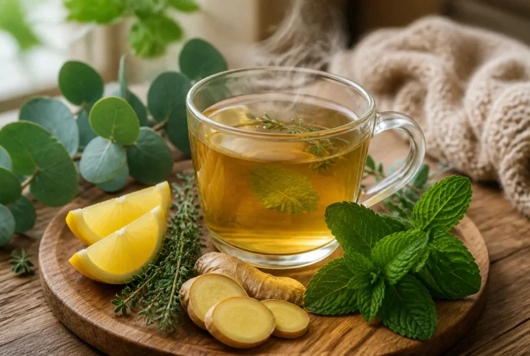 Infusion reconfortante aux herbes et au citron